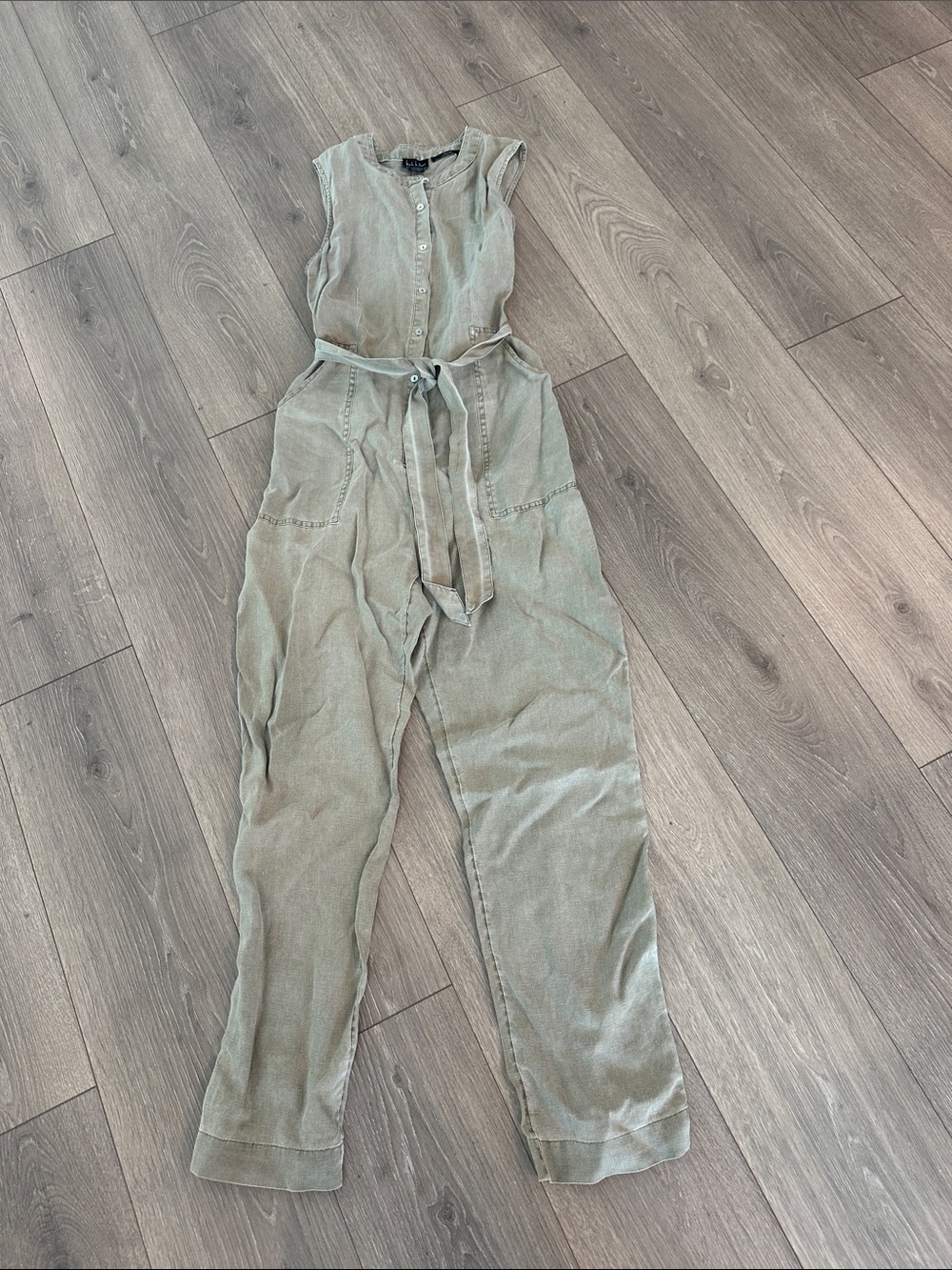 Nicole Miller Sleeveless Button-Front Jumpsuit in Olive